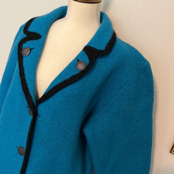 Stapf turquoise wool sweater metal buttons made in Austria, as is - Picture 3 of 16